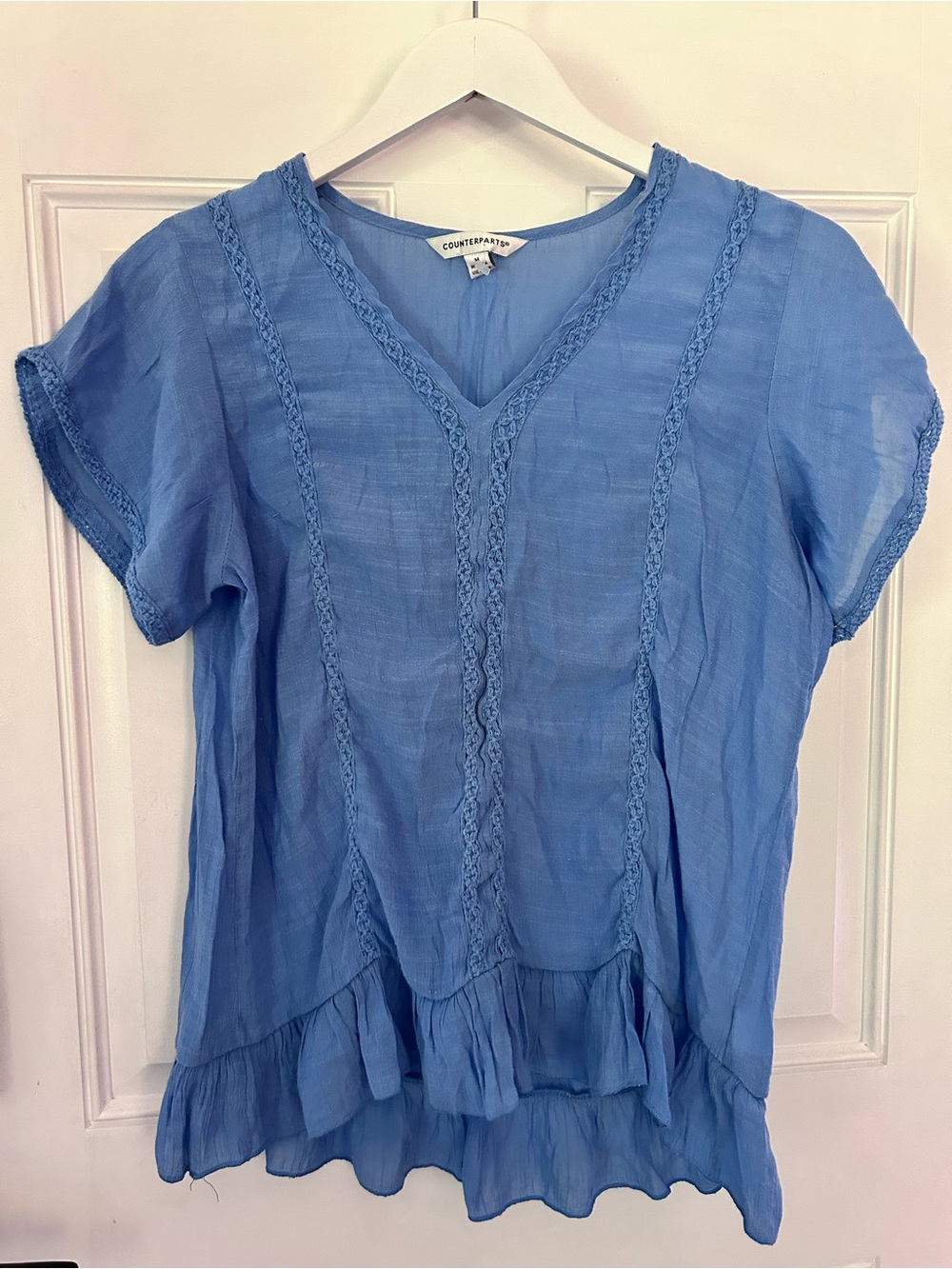 Counterparts Light Blue V-Neck Short Sleeve Peasant Blouse
